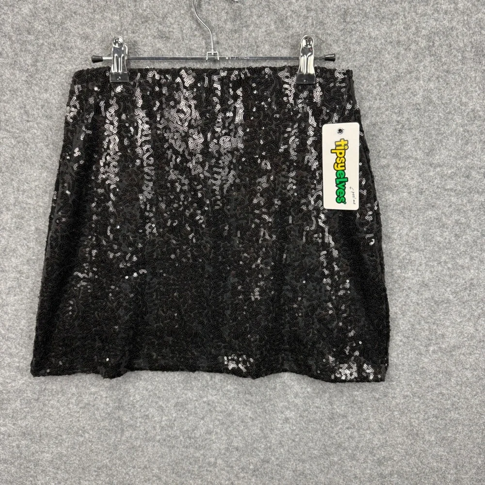 Tipsy Elves Womens Black Sequin Mini Skirt Size M TE-CWD97M‎ Sparkly Party New
